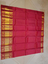 2G Pure Kanjivaram Silk Saree – Red Pink with Gold Zari Border | Silkmark Certified
