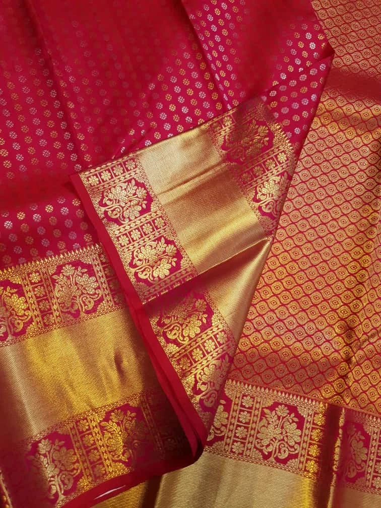 2G Pure Kanjivaram Silk Saree – Red Pink with Gold Zari Border | Silkmark Certified