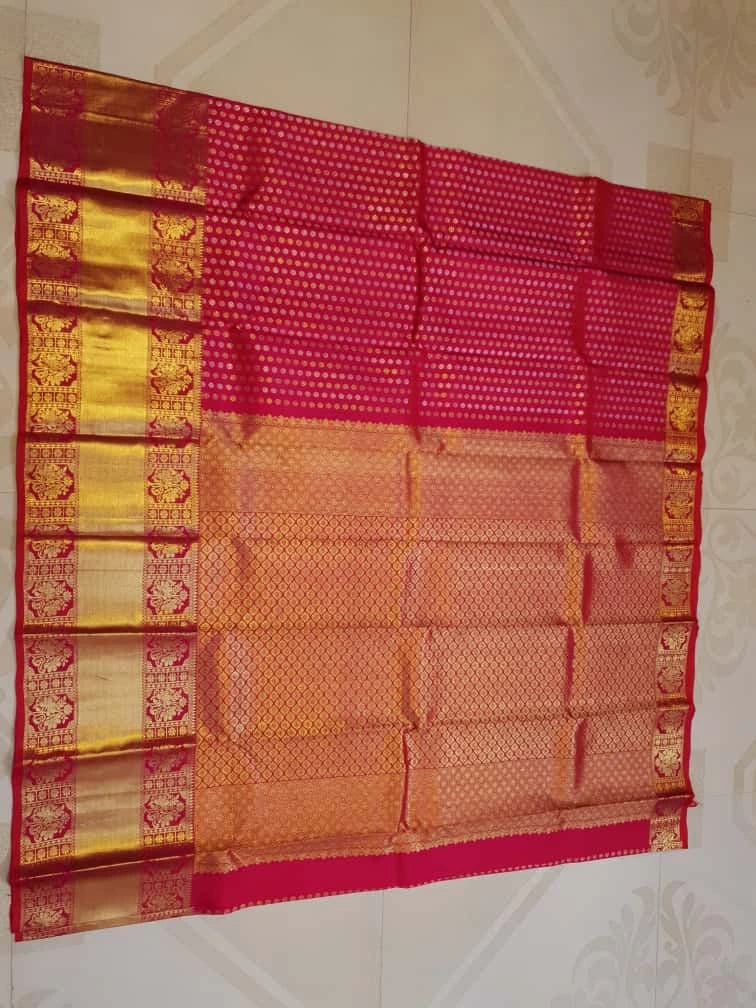2G Pure Kanjivaram Silk Saree – Red Pink with Gold Zari Border | Silkmark Certified