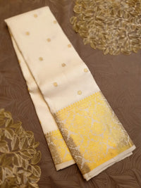 2G Pure Kanjivaram Silk Saree – Off White with Gold Zari | Silkmark Certified