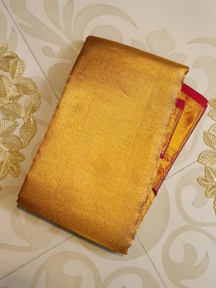 2G Pure Kanjivaram Silk Saree – Gold with Red Peacock Border | Silkmark Certified  Celebrate timeles