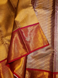 2G Pure Kanjivaram Silk Saree – Gold with Red Peacock Border | Silkmark Certified  Celebrate timeles