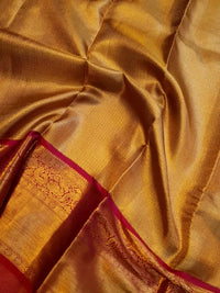 2G Pure Kanjivaram Silk Saree – Gold with Red Peacock Border | Silkmark Certified  Celebrate timeles