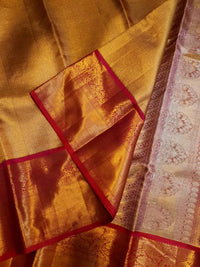 2G Pure Kanjivaram Silk Saree – Gold with Red Peacock Border | Silkmark Certified  Celebrate timeles