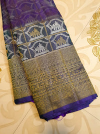 2G Pure Kanjivaram Silk Saree -  Royal Blue with Gold and Silver Elephant Motifs