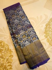2G Pure Kanjivaram Silk Saree -  Royal Blue with Gold and Silver Elephant Motifs