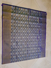 2G Pure Kanjivaram Silk Saree -  Royal Blue with Gold and Silver Elephant Motifs