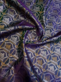 2G Pure Kanjivaram Silk Saree -  Royal Blue with Gold and Silver Elephant Motifs