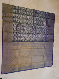 2G Pure Kanjivaram Silk Saree -  Royal Blue with Gold and Silver Elephant Motifs