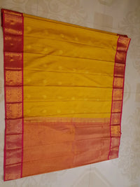 Semi Silk Saree - Yellow with Pink Border
