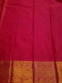 Semi Silk Saree - Yellow with Pink Border