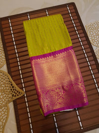 Semi Silk Saree - Green with Pink Border