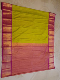 Semi Silk Saree - Green with Pink Border