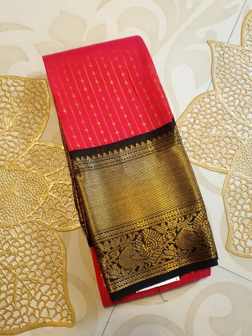 Semi Silk Saree - Pink with Brown  Border