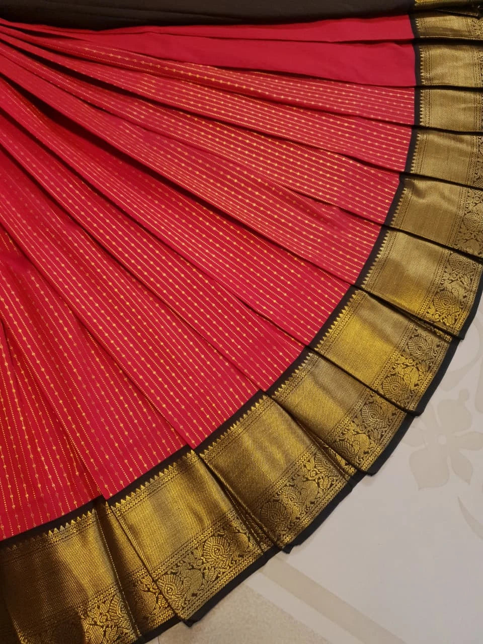 Semi Silk Saree - Pink with Brown  Border