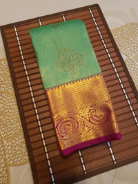 Bridal Semi  Silk Saree -  Pastel Green with Pink Border