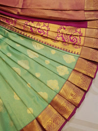 Bridal Semi  Silk Saree -  Pastel Green with Pink Border
