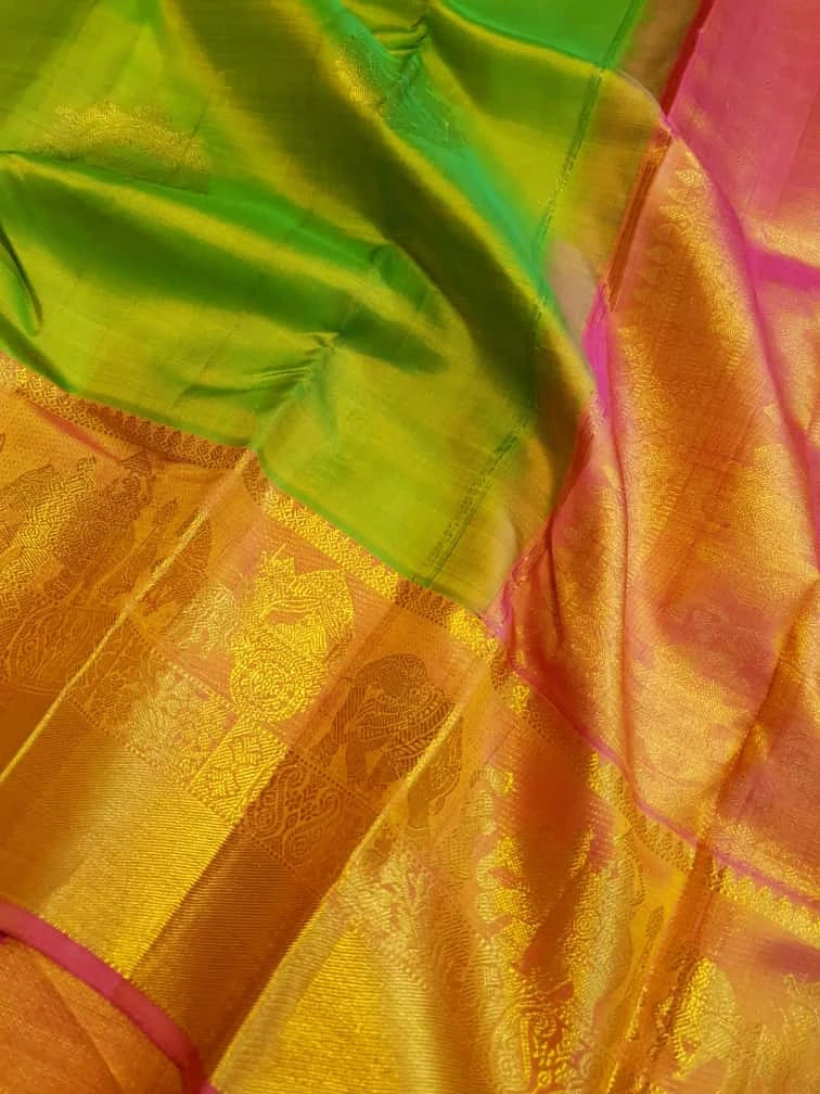 2G Pure Kanjivaram Silk Saree - Parrot Green | Silkmark Certified