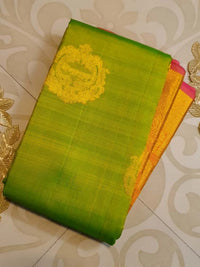 2G Pure Kanjivaram Silk Saree - Parrot Green | Silkmark Certified