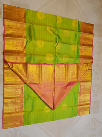 2G Pure Kanjivaram Silk Saree - Parrot Green | Silkmark Certified