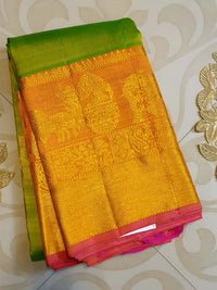 2G Pure Kanjivaram Silk Saree - Parrot Green | Silkmark Certified