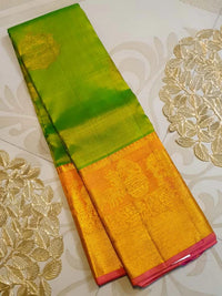 2G Pure Kanjivaram Silk Saree - Parrot Green | Silkmark Certified