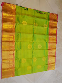 2G Pure Kanjivaram Silk Saree - Parrot Green | Silkmark Certified