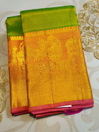 2G Pure Kanjivaram Silk Saree - Parrot Green | Silkmark Certified