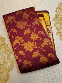 2G Pure Kanjivaram Silk Saree in Maroon with Gold Floral Design | Silkmark Certified