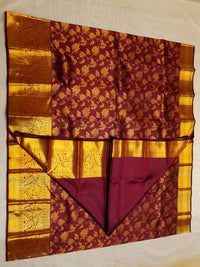 2G Pure Kanjivaram Silk Saree in Maroon with Gold Floral Design | Silkmark Certified