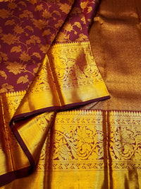 2G Pure Kanjivaram Silk Saree in Maroon with Gold Floral Design | Silkmark Certified