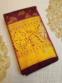 2G Pure Kanjivaram Silk Saree in Maroon with Gold Floral Design | Silkmark Certified