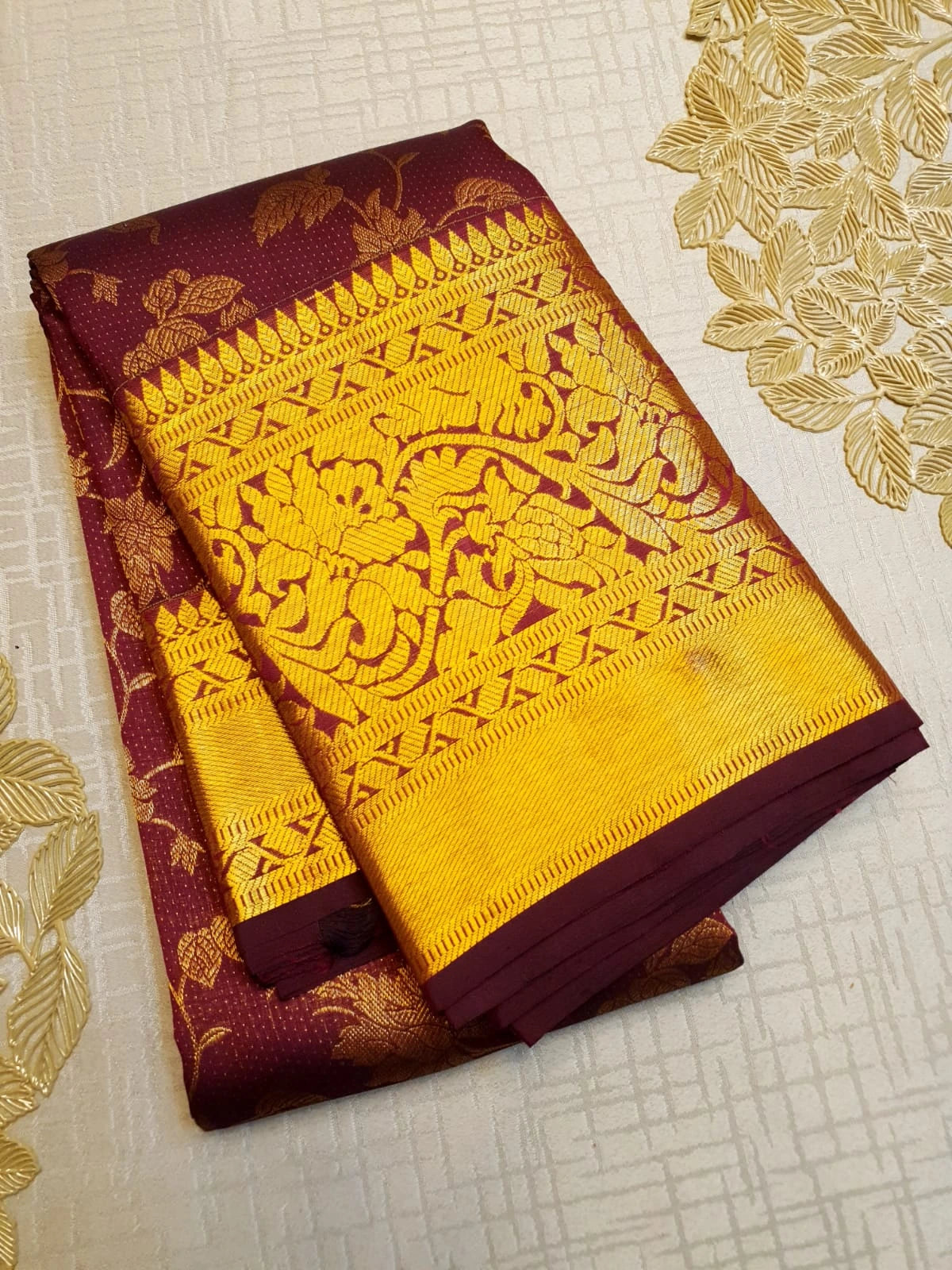 2G Pure Kanjivaram Silk Saree in Maroon with Gold Floral Design | Silkmark Certified