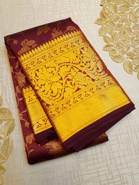 2G Pure Kanjivaram Silk Saree in Maroon with Gold Floral Design | Silkmark Certified