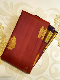 2G Pure Kanjivaram Silk Saree in rustic Brown and Gold Zari Border | Silkmark Certified