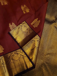 2G Pure Kanjivaram Silk Saree in rustic Brown and Gold Zari Border | Silkmark Certified