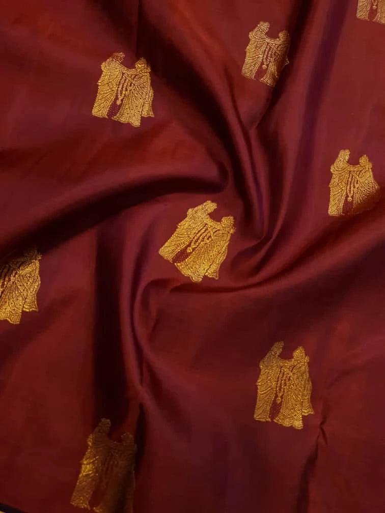 2G Pure Kanjivaram Silk Saree in rustic Brown and Gold Zari Border | Silkmark Certified