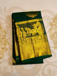 2G Pure Kanjivaram Silk Saree in Dark Green with Gold Pallakku Border | Silkmark Certified