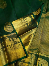 2G Pure Kanjivaram Silk Saree in Dark Green with Gold Pallakku Border | Silkmark Certified
