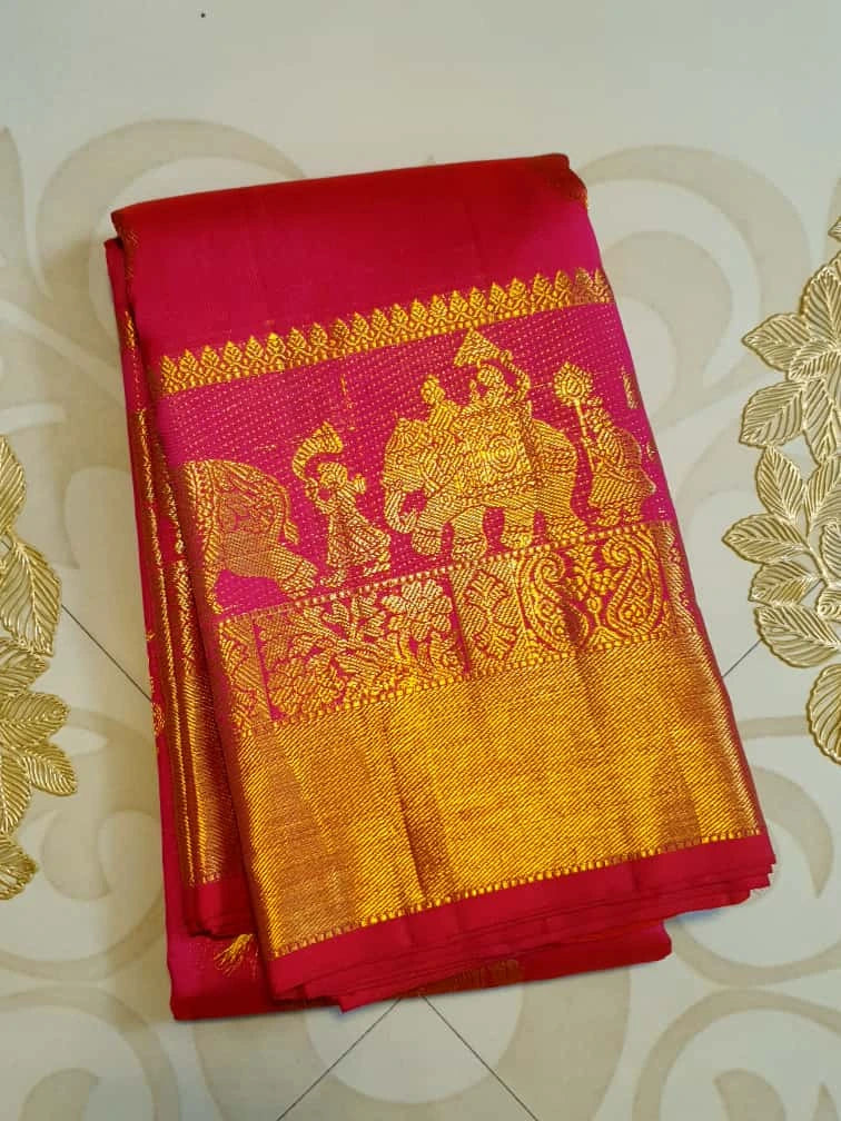 2G Pure Kanjivaram Silk Saree in Pink with Gold Zari | Silkmark Certified