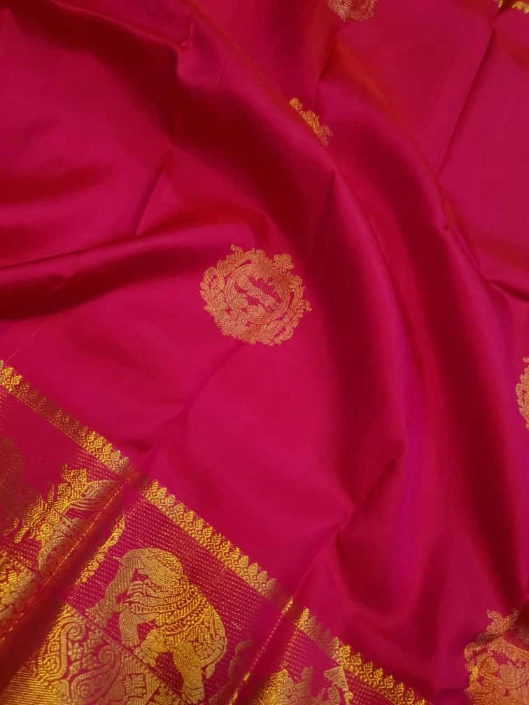 2G Pure Kanjivaram Silk Saree in Pink with Gold Zari | Silkmark Certified