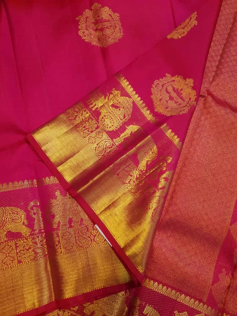 2G Pure Kanjivaram Silk Saree in Pink with Gold Zari | Silkmark Certified