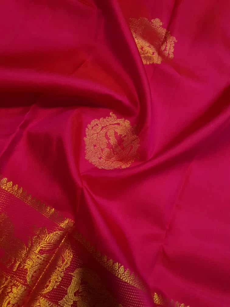 2G Pure Kanjivaram Silk Saree in Pink with Gold Zari | Silkmark Certified
