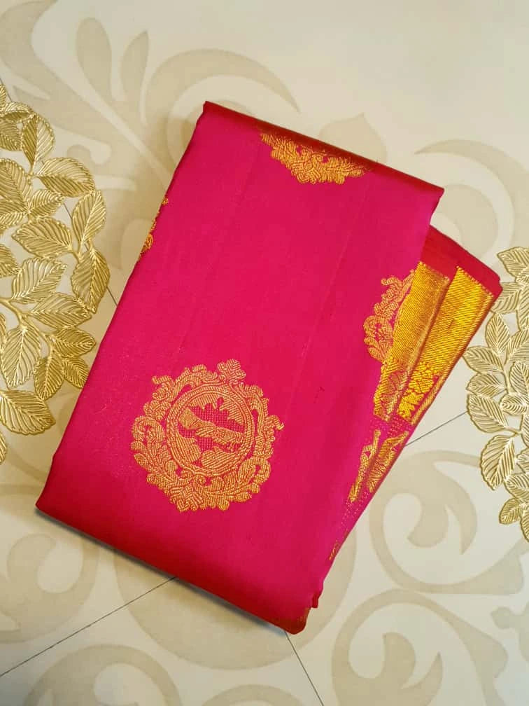 2G Pure Kanjivaram Silk Saree in Pink with Gold Zari | Silkmark Certified