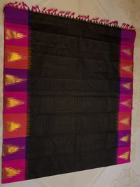 2G Pure 8kol Kanjivaram Silk Saree in Black with Pink | Silkmark Certified