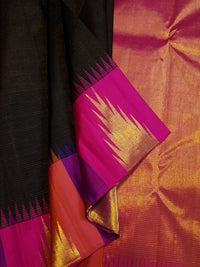 2G Pure 8kol Kanjivaram Silk Saree in Black with Pink | Silkmark Certified