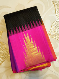 2G Pure 8kol Kanjivaram Silk Saree in Black with Pink | Silkmark Certified