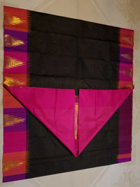 2G Pure 8kol Kanjivaram Silk Saree in Black with Pink | Silkmark Certified