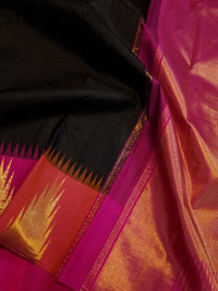 2G Pure 8kol Kanjivaram Silk Saree in Black with Pink | Silkmark Certified