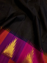 2G Pure 8kol Kanjivaram Silk Saree in Black with Pink | Silkmark Certified